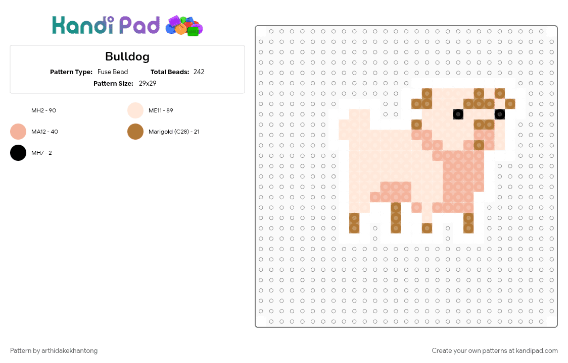 Bulldog - Fuse Bead Pattern by arthidakekhantong on Kandi Pad - beige