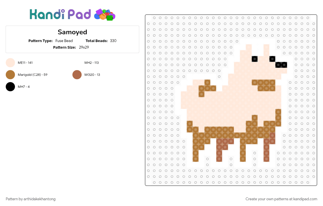 Samoyed - Fuse Bead Pattern by arthidakekhantong on Kandi Pad - beige, tan