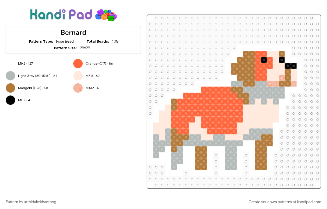 Bernard - Fuse Bead Pattern by arthidakekhantong on Kandi Pad - beige