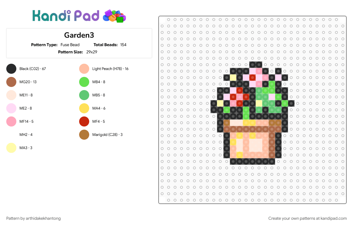 Garden3 - Fuse Bead Pattern by arthidakekhantong on Kandi Pad - beige, black, pink, tan