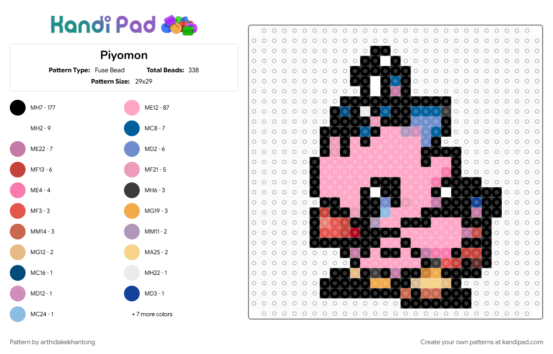 Piyomon - Fuse Bead Pattern by arthidakekhantong on Kandi Pad - black, pink