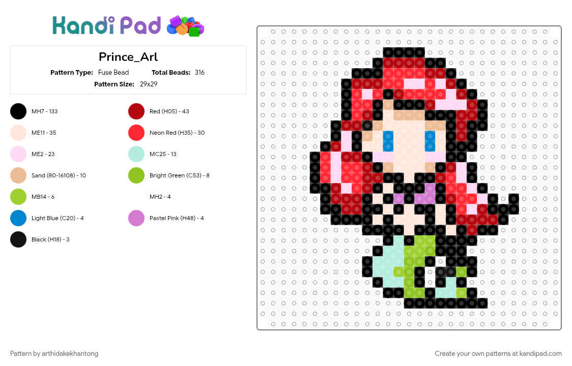 Prince_Arl - Fuse Bead Pattern by arthidakekhantong on Kandi Pad - beige, black, pink, red