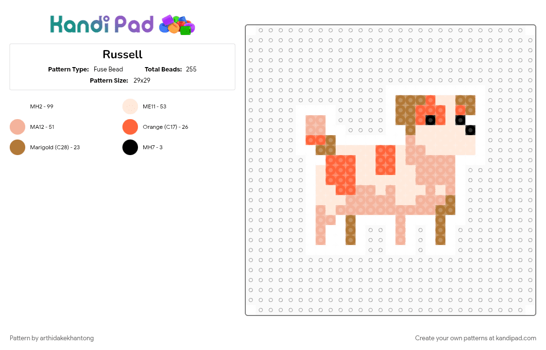 Russell - Fuse Bead Pattern by arthidakekhantong on Kandi Pad - beige