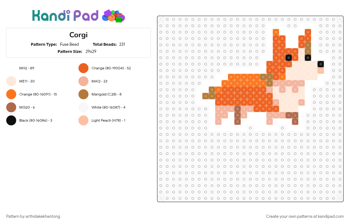 Corgi - Fuse Bead Pattern by arthidakekhantong on Kandi Pad - beige, orange
