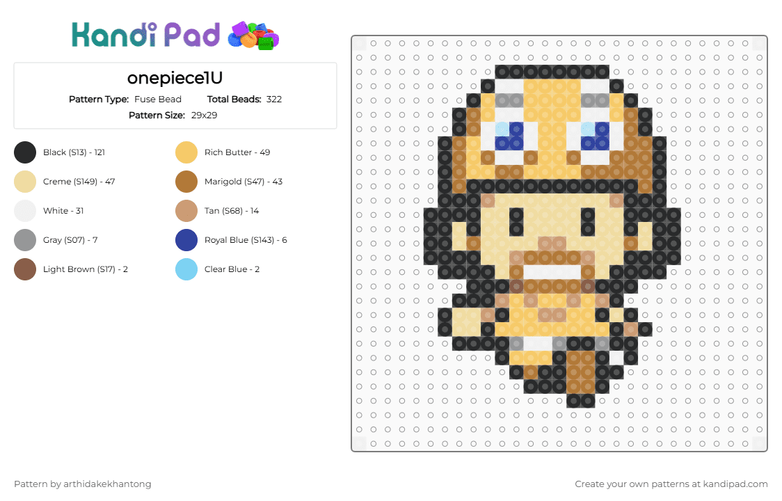 onepiece1U - Fuse Bead Pattern by arthidakekhantong on Kandi Pad - beige, tan, yellow