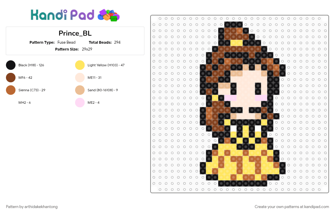 Prince_BL - Fuse Bead Pattern by arthidakekhantong on Kandi Pad - beige, brown, yellow