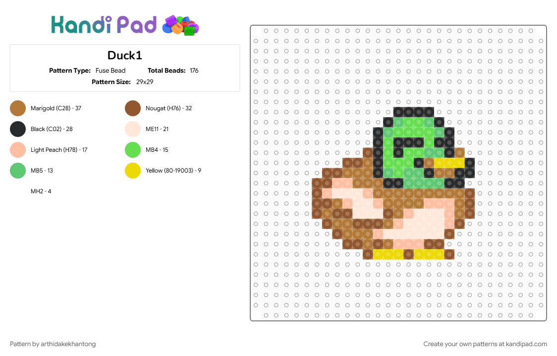 Duck1 - Fuse Bead Pattern by arthidakekhantong on Kandi Pad - beige, tan