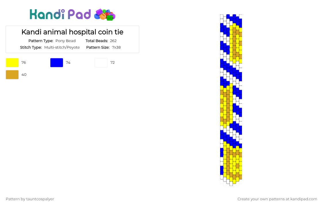 Kandi animal hospital coin tie - Pony Bead Pattern by tauntcospalyer on Kandi Pad - purple, yellow