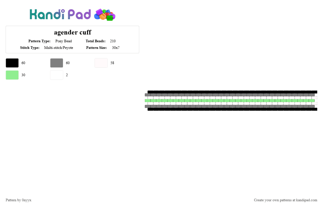 agender cuff - Pony Bead Pattern by 0nyyx on Kandi Pad - gray, teal