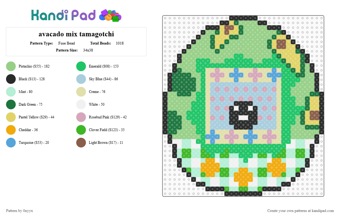 avacado mix tamagotchi - Fuse Bead Pattern by 0nyyx on Kandi Pad - green, light blue, teal, yellow