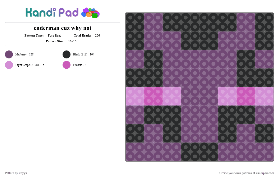 enderman cuz why not - Fuse Bead Pattern by 0nyyx on Kandi Pad - black, pink