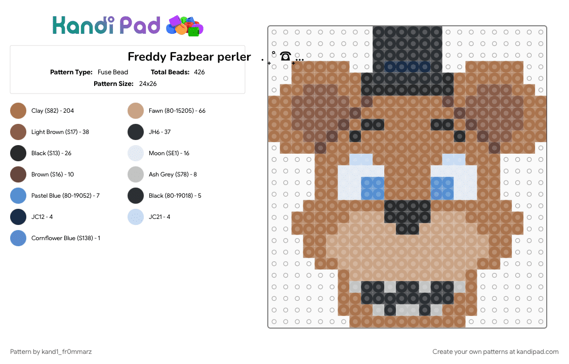Freddy Fazbear perler   . ₊˚ ☎︎₊˚✧ ﾟ. - Fuse Bead Pattern by kand1_fr0mmarz on Kandi Pad - bear, beige, character, charm, five nights at freddys, fnaf, freddy fazbear, horror, tan, video game