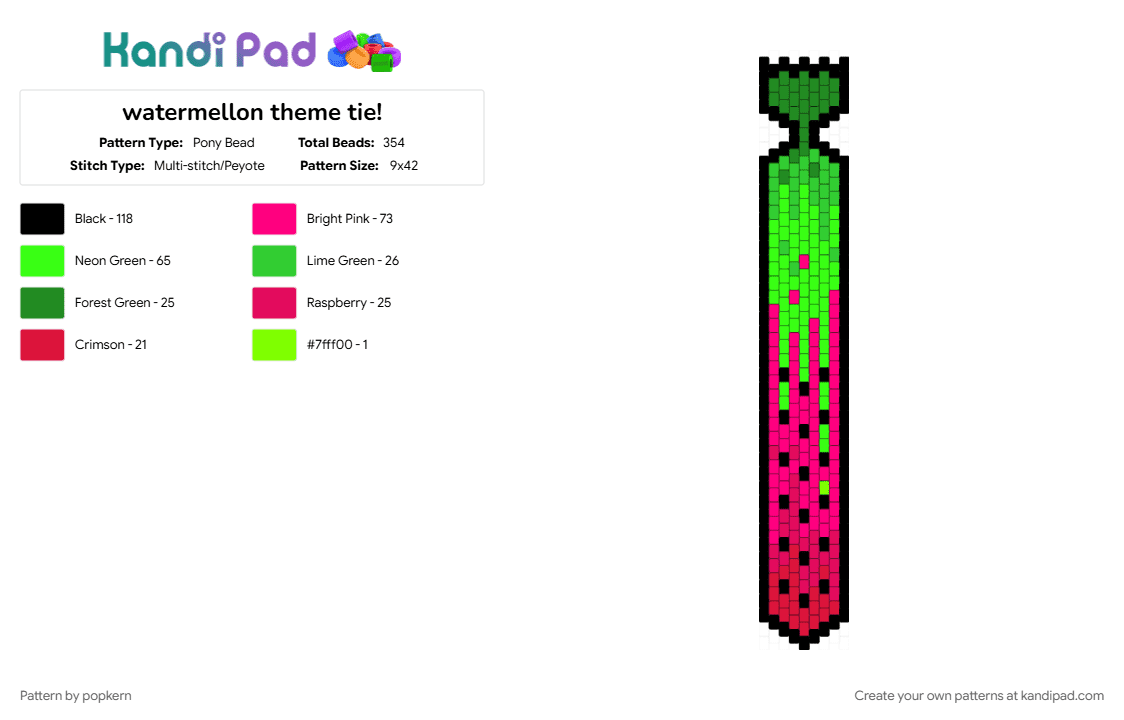 watermellon theme tie! - Pony Bead Pattern by popkern on Kandi Pad - black, green, kandi, pink, scene, scenecore, tie, watermelon