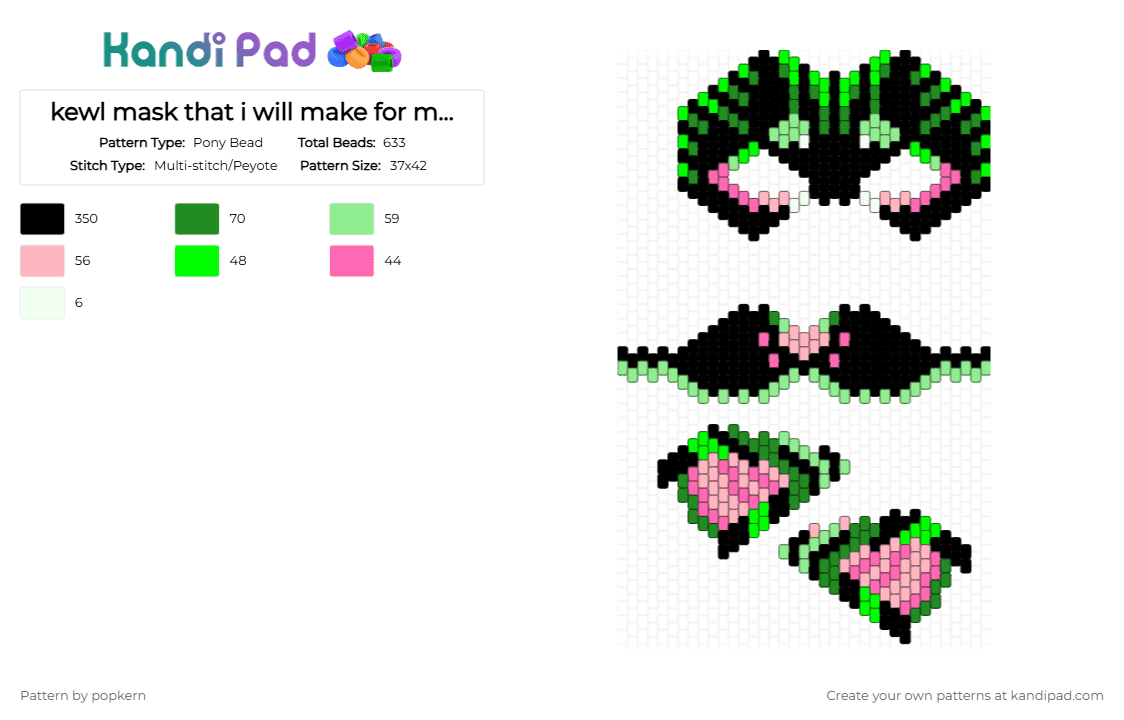 kewl mask that i will make for my self - Pony Bead Pattern by popkern on Kandi Pad - animal mask, black, green, otherpaw, pink, therian