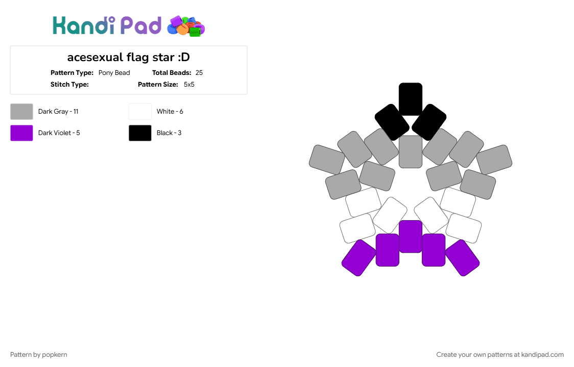 acesexual flag star :D - Pony Bead Pattern by popkern on Kandi Pad - acesexual, beige, idkwhattoputhere, lgbtqia, pride, purple