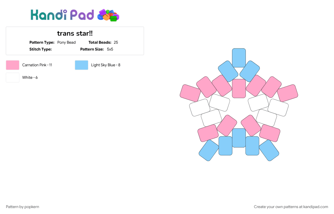 trans star!! - Pony Bead Pattern by popkern on Kandi Pad - kandi charm, lgbtqia, light blue, pink, pride, trans, transgender, yippe