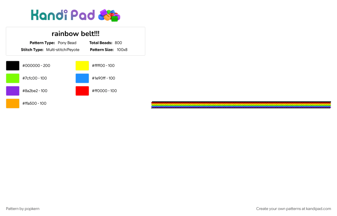 rainbow belt!!! - Pony Bead Pattern by popkern on Kandi Pad - belt, colorful, green, idkwhattoputhere, orange, purple, rainbow, scene, yay