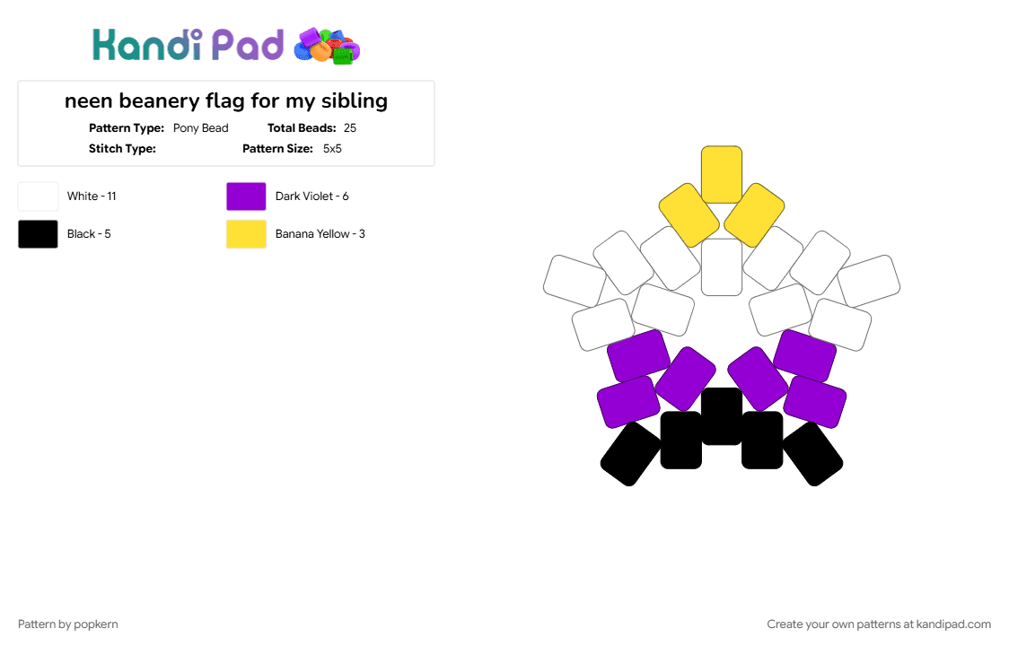 neen beanery flag for my sibling - Pony Bead Pattern by popkern on Kandi Pad - idkwhattoputhere, kandi charm, kandi star, lgbtqia, nonbinary, pride, purple, yellow