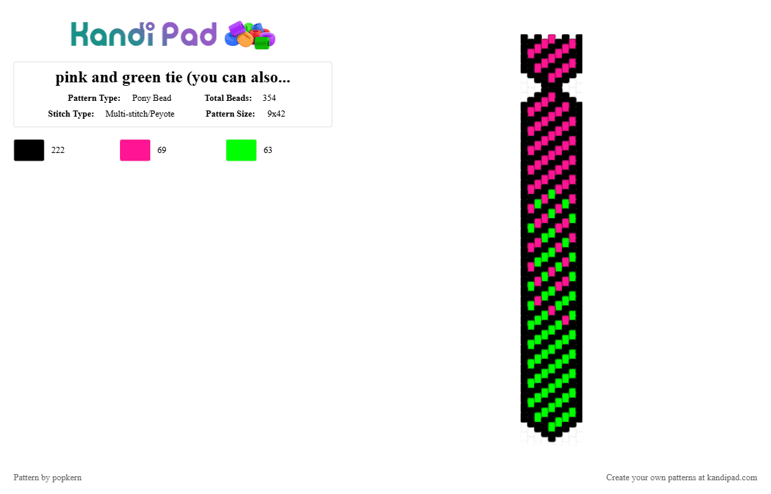 pink and green tie (you can also change the colors if u want) - Pony Bead Pattern by popkern on Kandi Pad - black,pink,green,tie,neck tie,scene,scenecore