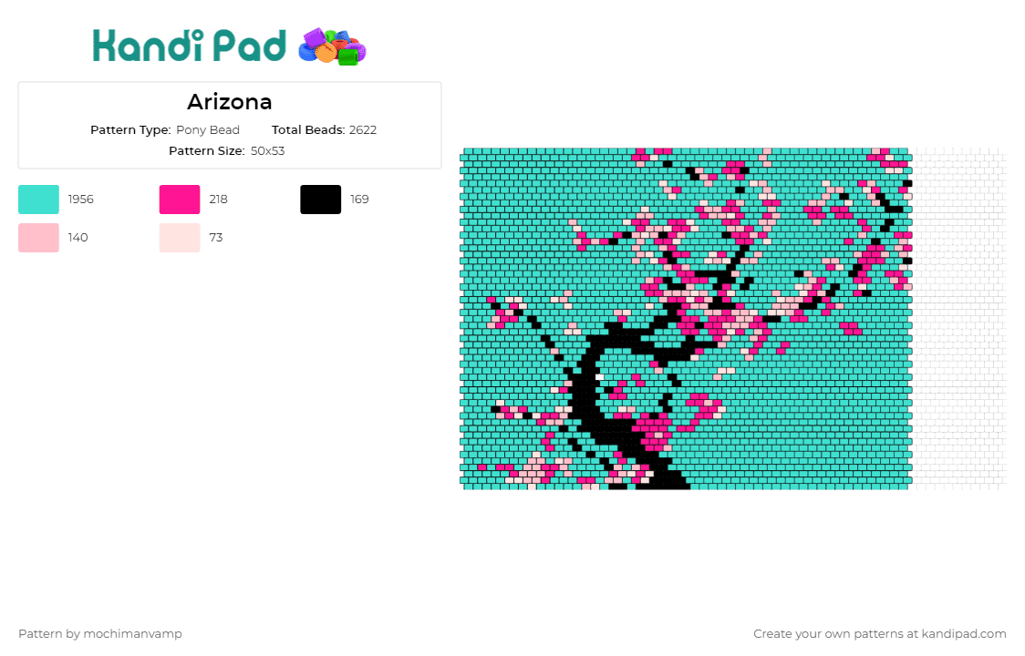 Arizona - Pony Bead Pattern by mochimanvamp on Kandi Pad - arizona,tea,drink,cherry blossom,tree,pink,teal