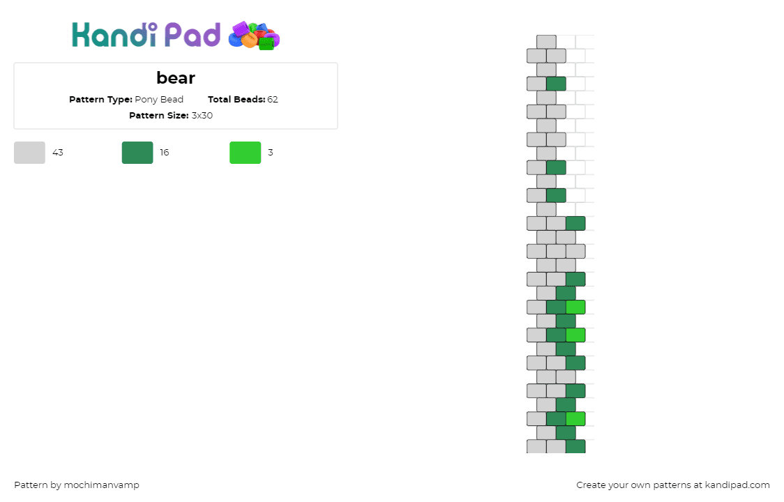 bear - Pony Bead Pattern by mochimanvamp on Kandi Pad - good luck bear,care bears,teddy,character,tv show,shamrock,green