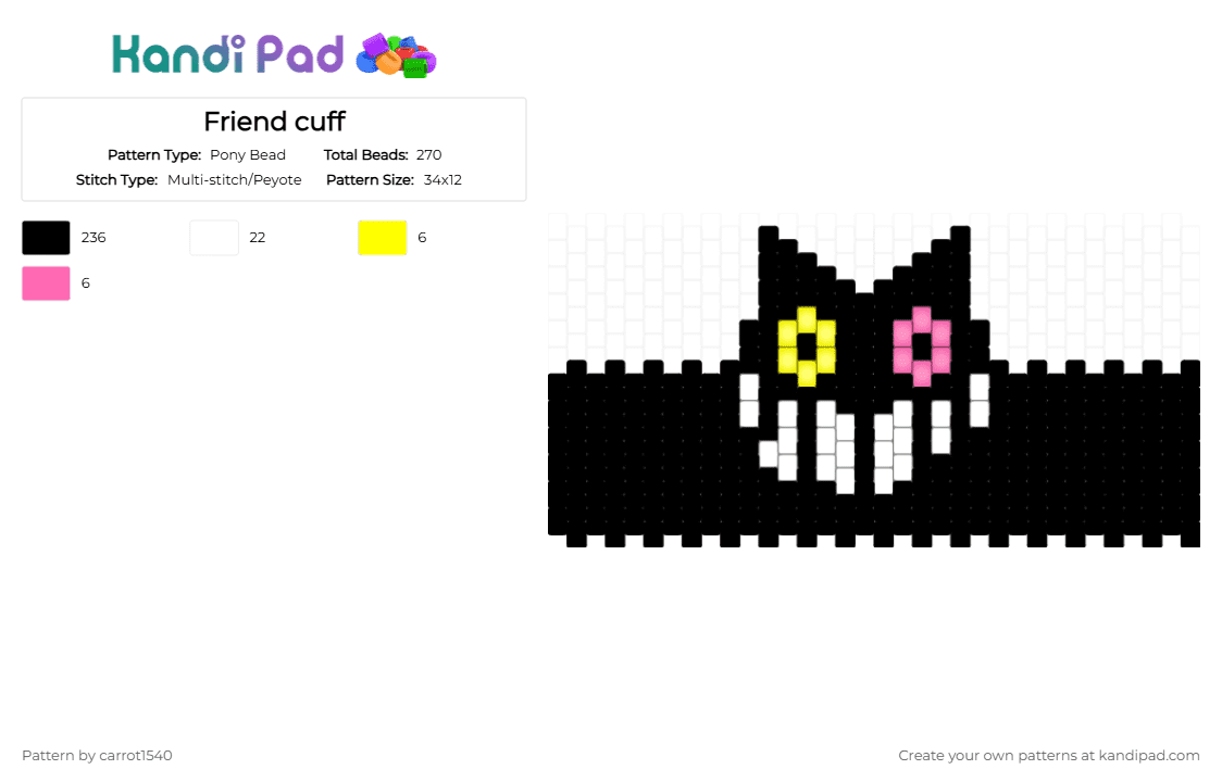 Friend cuff - Pony Bead Pattern by carrot1540 on Kandi Pad - black,white,yellow,pink