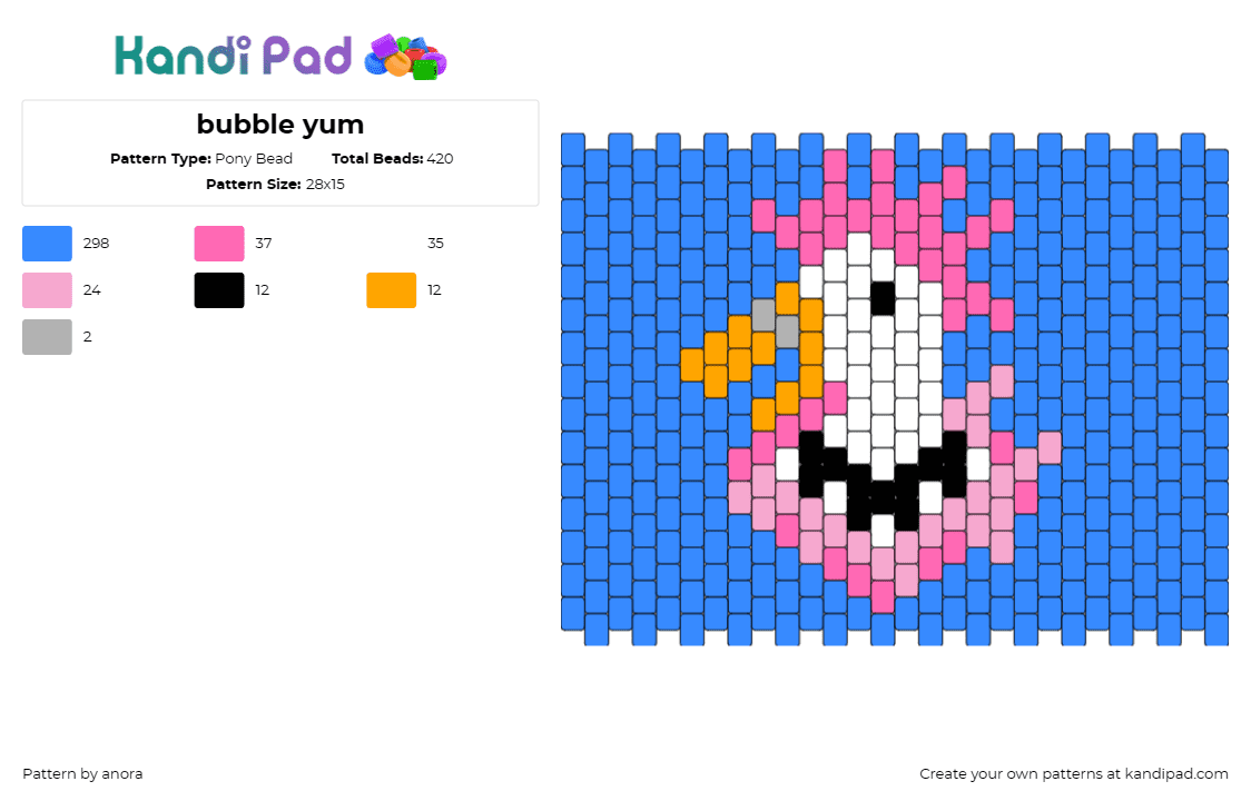 bubble yum - Pony Bead Pattern by anora on Kandi Pad - bubble yum,gum,goose,logo,punk,classic,blue,pink,white