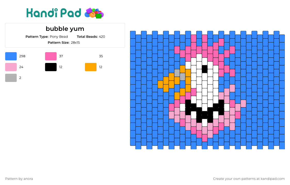 bubble yum - Pony Bead Pattern by anora on Kandi Pad - bubble yum,gum,goose,logo,punk,classic,blue,pink,white