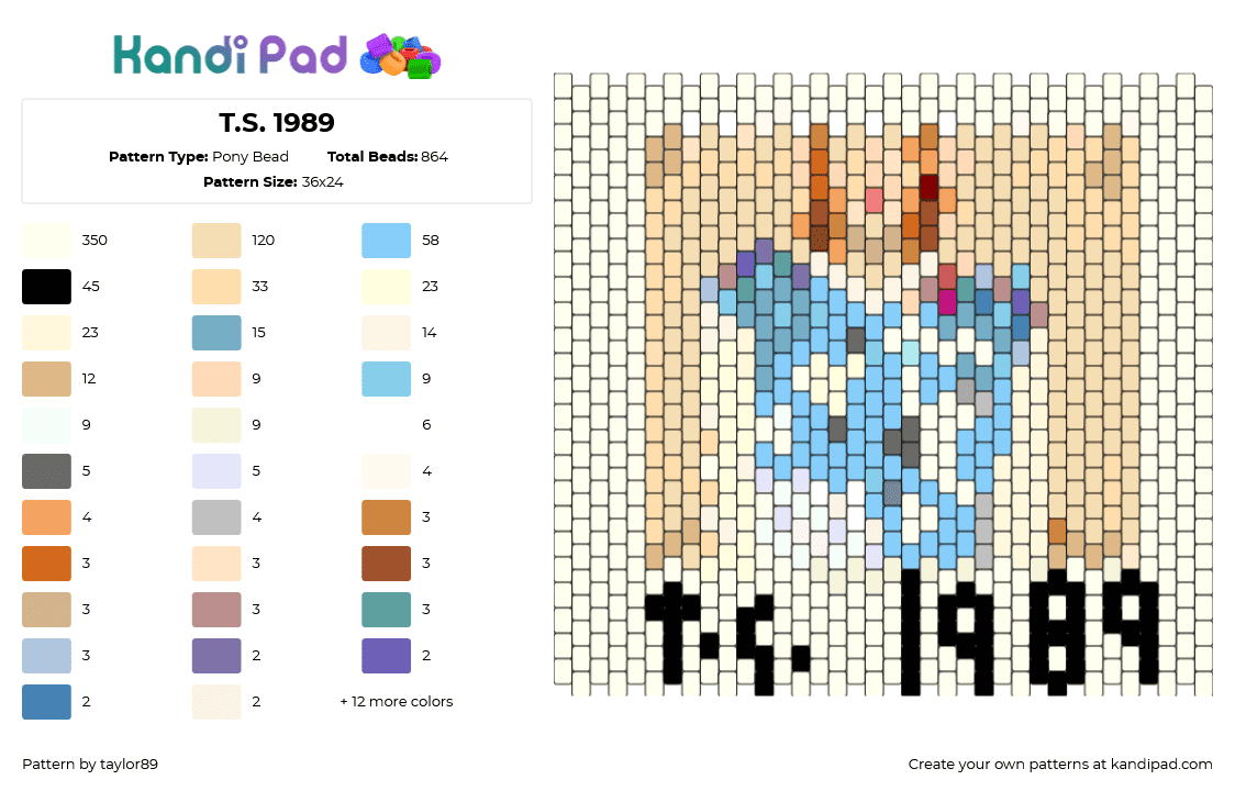 T.S. 1989 - Pony Bead Pattern by taylor89 on Kandi Pad - 1989,taylor swift,album,panel,music,beige,light blue