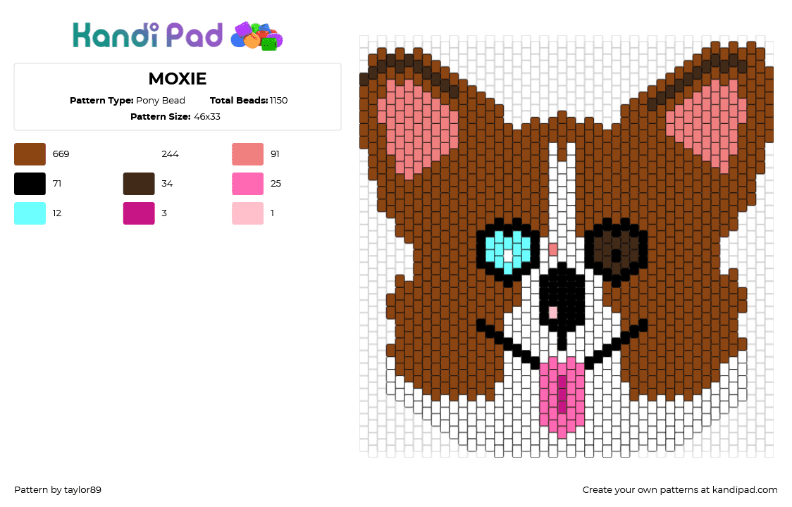 MOXIE - Pony Bead Pattern by taylor89 on Kandi Pad - corgi,dog,animal,pet,tongue,cute,brown,white