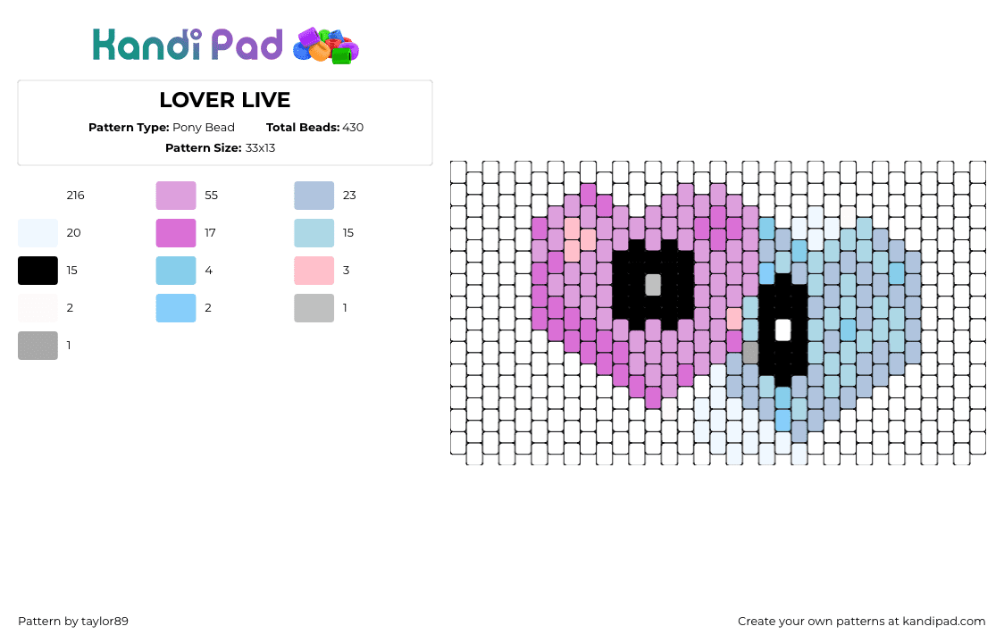 LOVER LIVE - Pony Bead Pattern by taylor89 on Kandi Pad - lover,taylor swift,hearts,music,cuff,white,pink,light blue