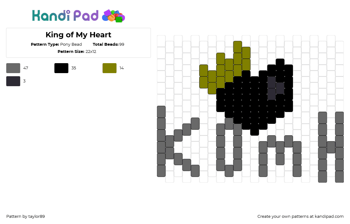 King of My Heart - Pony Bead Pattern by taylor89 on Kandi Pad - king of my heart,taylor swift,song,music,text,gray,black