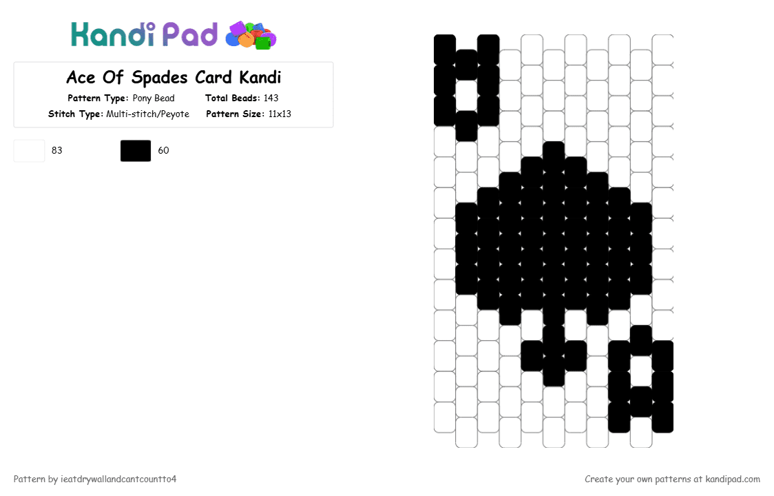 Ace Of Spades Card Kandi - Pony Bead Pattern by ieatdrywallandcantcountto4 on Kandi Pad - black,white