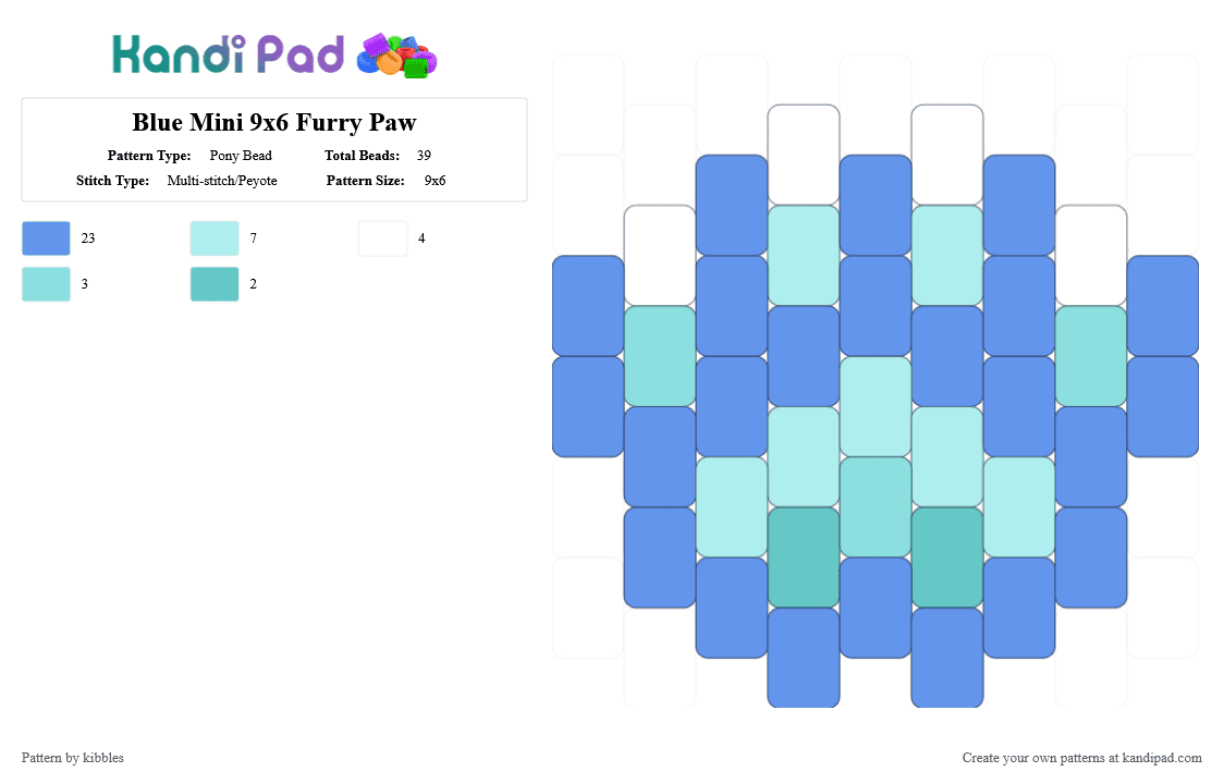 Blue Mini 9x6 Furry Paw - Pony Bead Pattern by kibbles on Kandi Pad - light blue