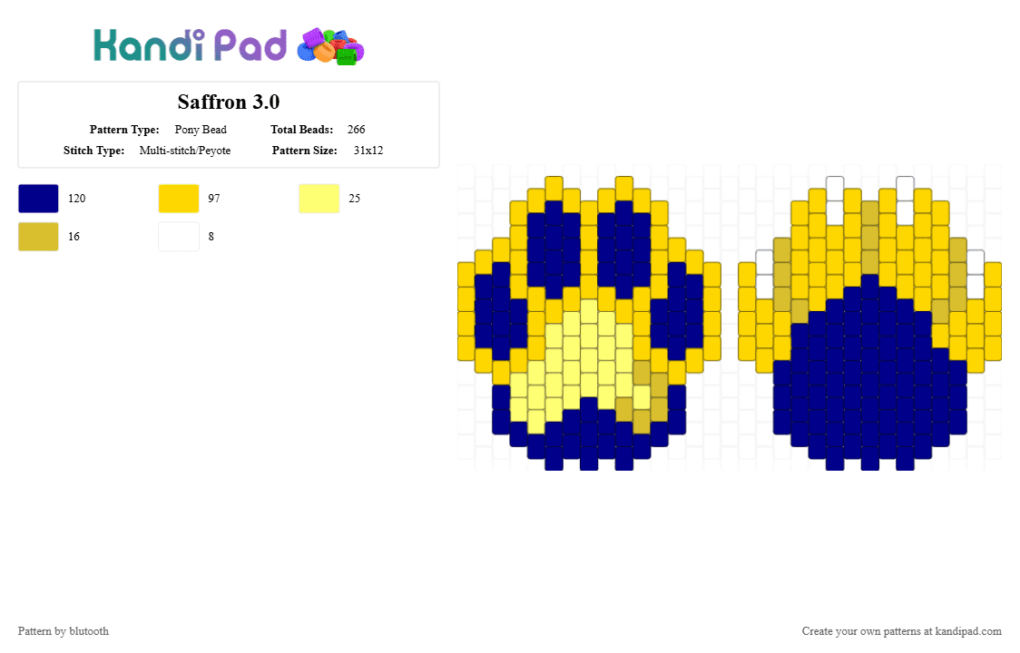 Saffron 3.0 - Pony Bead Pattern by blutooth on Kandi Pad - purple, yellow