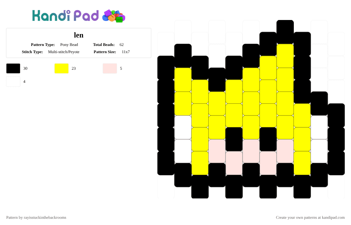 len - Pony Bead Pattern by rayisstuckinthebackrooms on Kandi Pad - len, vocaloid, white, yellow