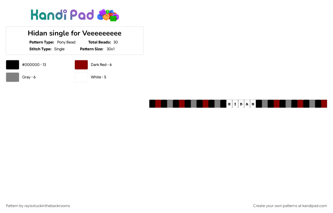 Hidan single for Veeeeeeeee - Pony Bead Pattern by rayisstuckinthebackrooms on Kandi Pad - gray, red