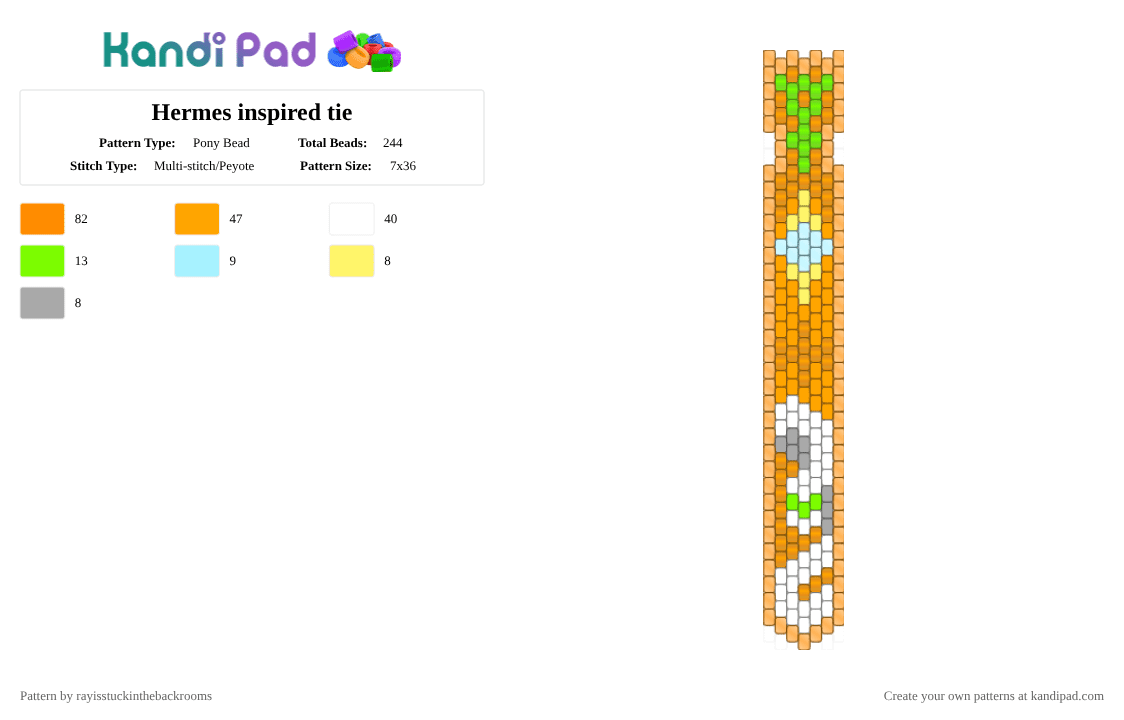 Hermes inspired tie - Pony Bead Pattern by rayisstuckinthebackrooms on Kandi Pad - orange