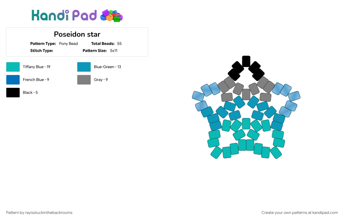 Poseidon star - Pony Bead Pattern by rayisstuckinthebackrooms on Kandi Pad - epic the musical, light blue, teal