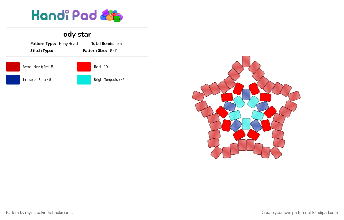 ody star - Pony Bead Pattern by rayisstuckinthebackrooms on Kandi Pad - epic the musical, red