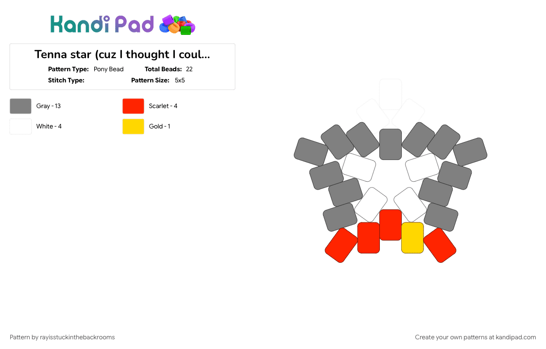 Tenna star (cuz I thought I could work) - Pony Bead Pattern by rayisstuckinthebackrooms on Kandi Pad - gray