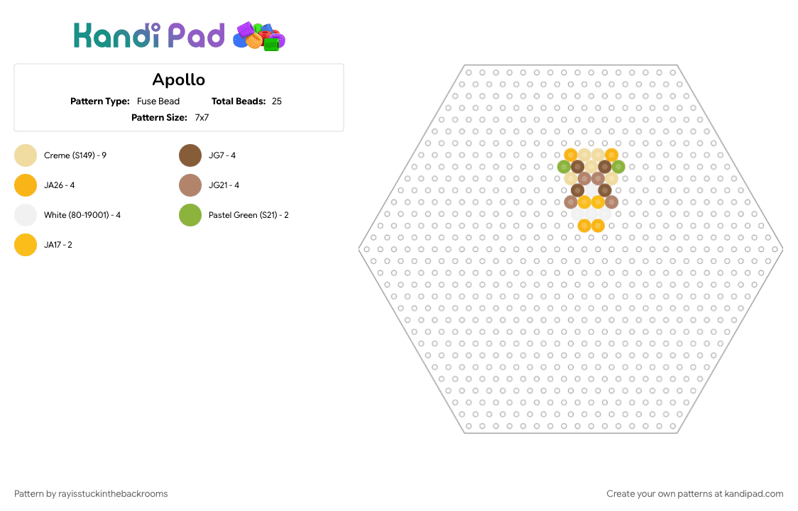 Apollo - Fuse Bead Pattern by rayisstuckinthebackrooms on Kandi Pad - beige, orange, tan