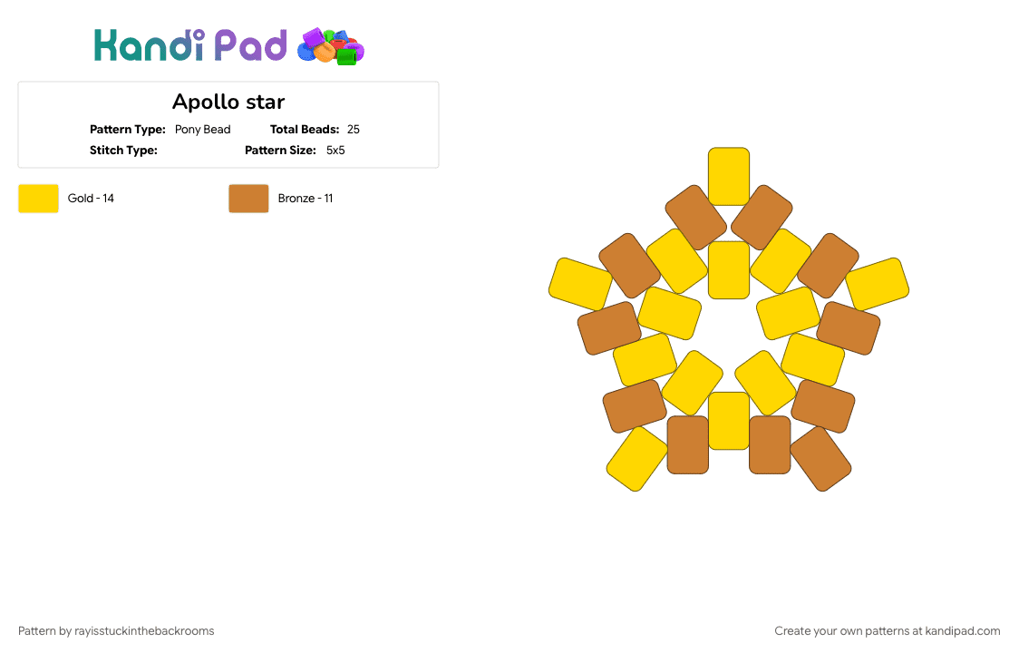 Apollo star - Pony Bead Pattern by rayisstuckinthebackrooms on Kandi Pad - orange, yellow