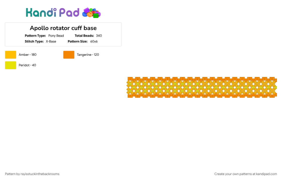 Apollo rotator cuff base - Pony Bead Pattern by rayisstuckinthebackrooms on Kandi Pad - epic the musical, orange, yellow