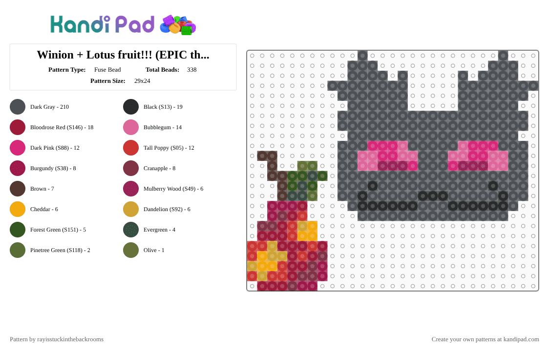 Winion + Lotus fruit!!! (EPIC the musical) - Fuse Bead Pattern by rayisstuckinthebackrooms on Kandi Pad - epic the musical, gray