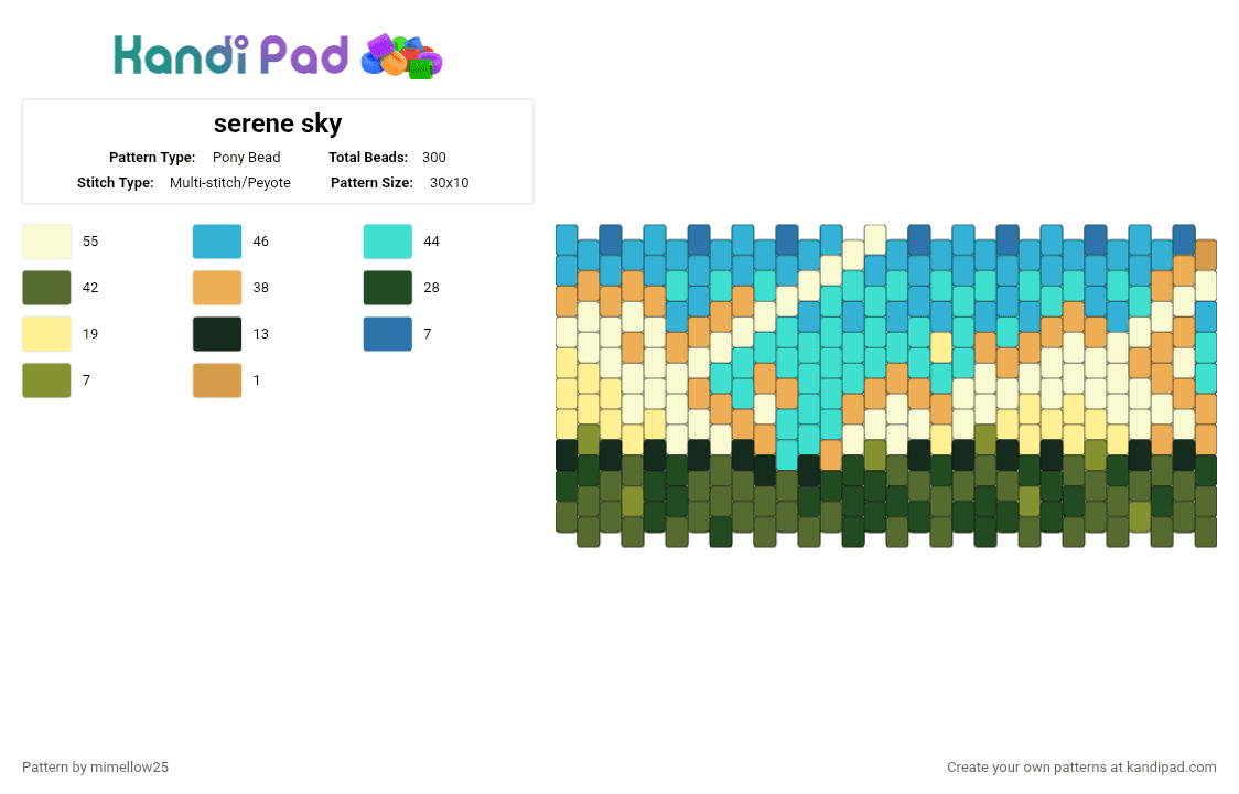 serene sky - Pony Bead Pattern by mimellow25 on Kandi Pad - gold, light blue, orange