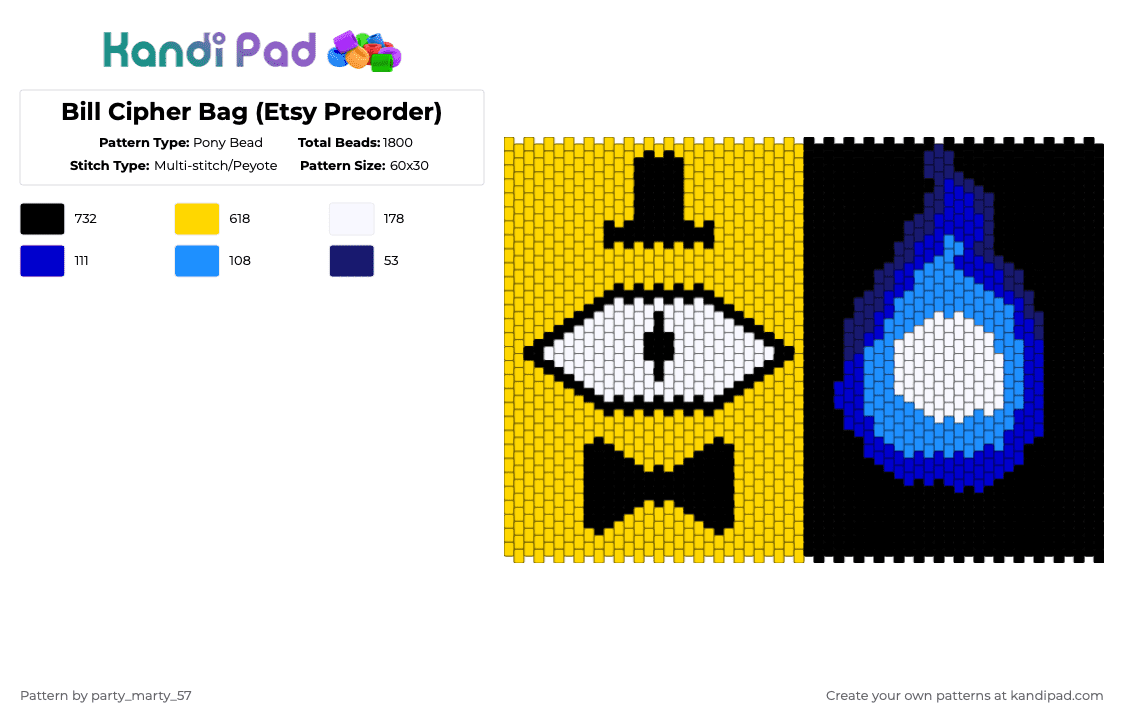 Bill Cipher Bag (Etsy Preorder) - Pony Bead Pattern by party_marty_57 on Kandi Pad - yellow