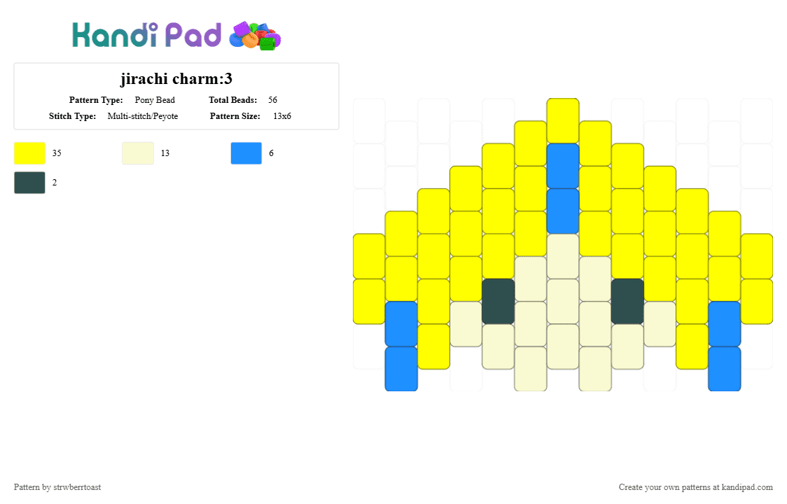 jirachi charm:3 - Pony Bead Pattern by strwberrtoast on Kandi Pad - jirachi, pokemon, yellow