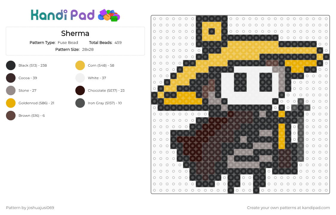 Sherma - Fuse Bead Pattern by joshuajusi069 on Kandi Pad - black, brown, yellow