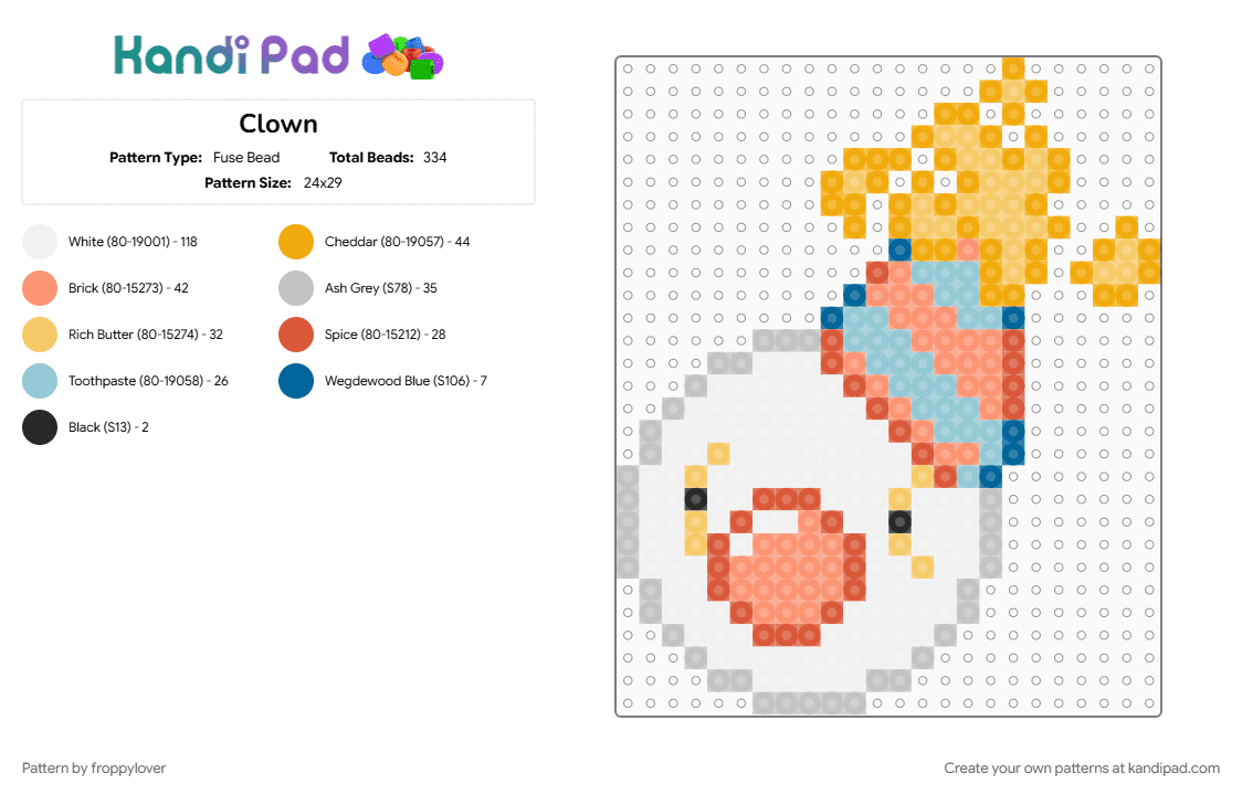 Clown - Fuse Bead Pattern by froppylover on Kandi Pad - beige, orange